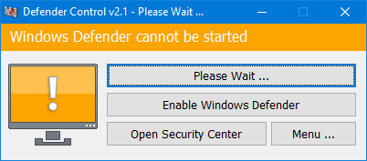 Defender Cannot Be Started Error